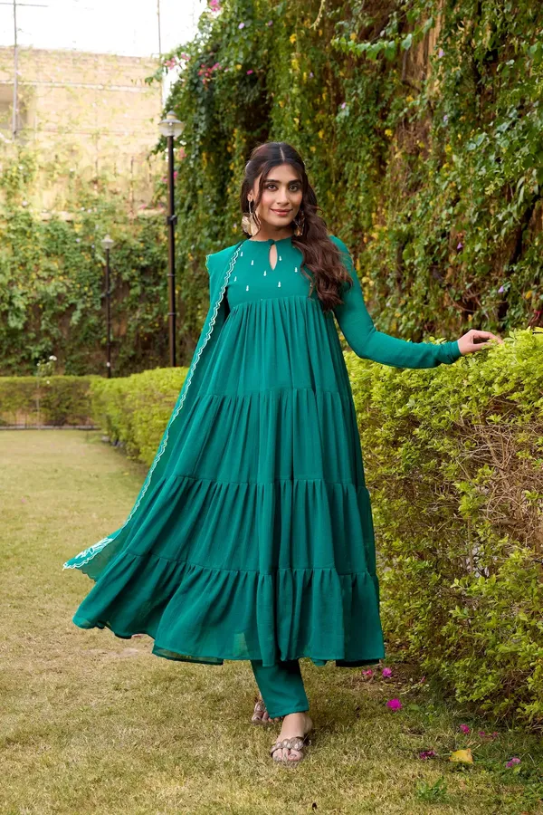 Dark_Teal_Flared_Gown_With_Foil_Work_For_Women