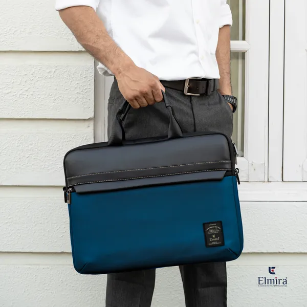 Peacock_Blue_And_Black_Stylish_Polyester_Laptop_Messenger_Bag_For_Unisex