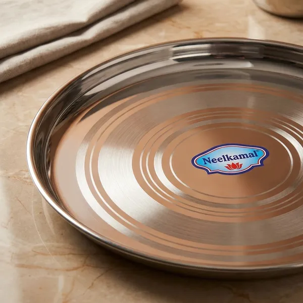 Stainless_Steel_Round_Serving_Plate/Tray_With_Concentric_Ring_Design