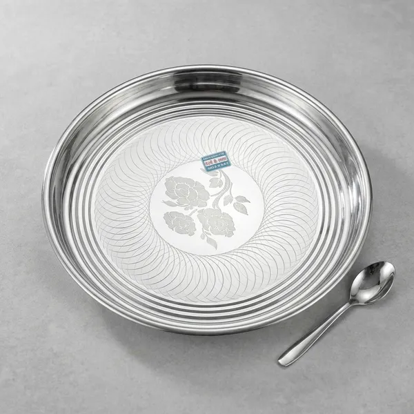 Stainless_Steel_Round_Serving_Plate_With_Decorative_Spiral_Design