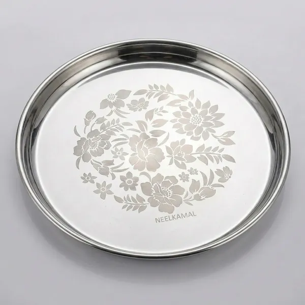 Neelkamal_Stainless_Steel_Decorative_Serving_Plate_With_Floral_Design