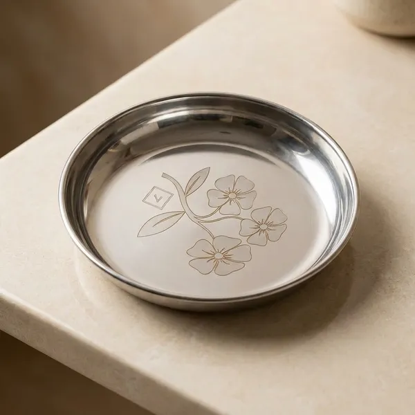 Stainless_Steel_Small_Plate_With_Floral_Design