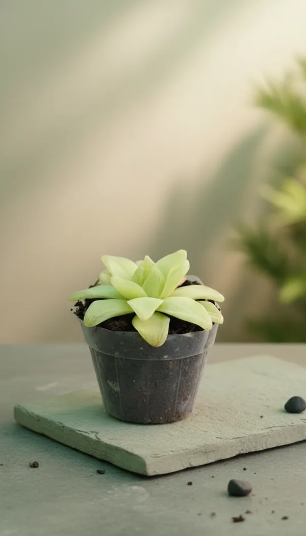 Pale_Yellow_Lotus-Shaped_Succulent_Plant_In_Pot