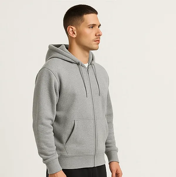 Melange_Grey_Cotton_Terry_Prime_Terry_Zipper_Hoodie_For_Men