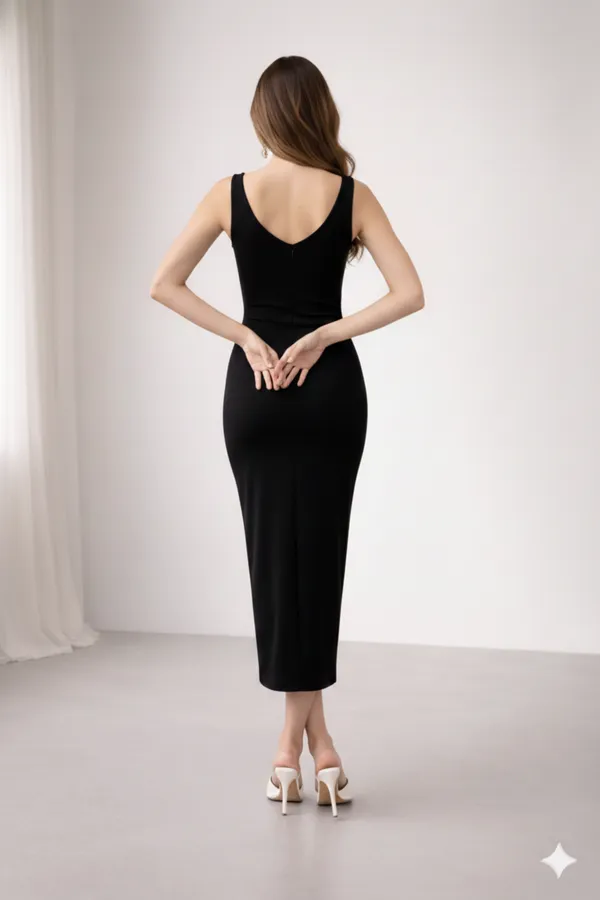 Black_Premium_Quality_V_Neck_Dress_For_Women
