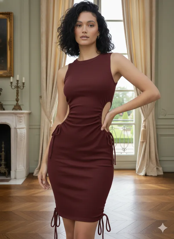 Mahroon_Premium_Quality_Side_Cut_Dress_For_Women
