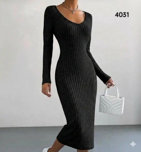 Black_Premium_Quality_V_Neck_Dress_For_Women