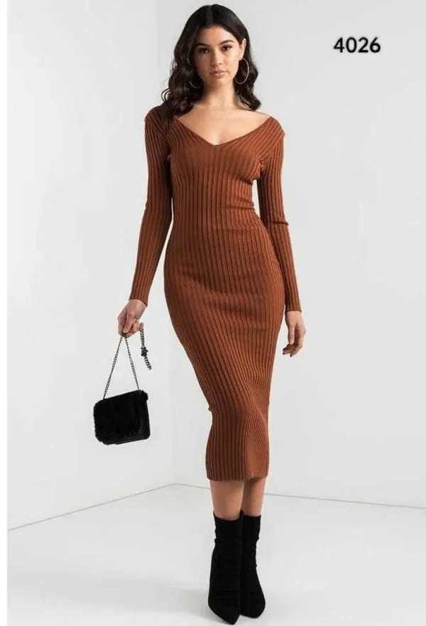 Brown_Premium_Quality_V_Neck_Dress_For_Women