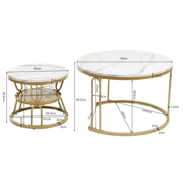 Modern_Set_of_2_Center_Table_Table_with_Marble_Effect_Top_U-shaped_metal_frames
