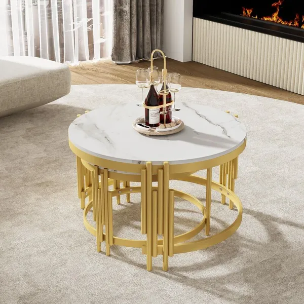 Modern_Set_of_2_round_coffee_tables,_71.5_cm_–_Marble-effect_top_–_Gold_metal_frame