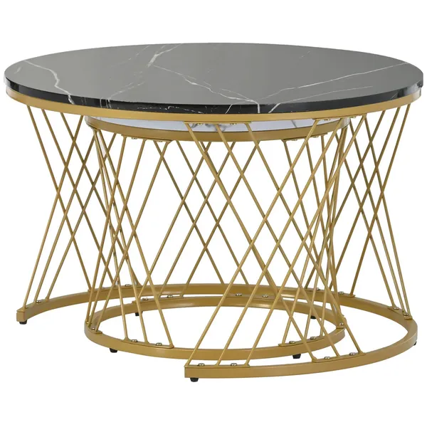Nestroma_Set_of_2_-_Round_coffee_table_with_marble_veneer_and_gold_frame