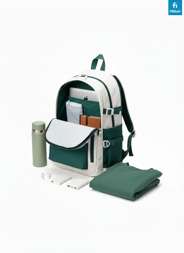 Green_And_White_Polyester_Backpack_For_Men_And_Women