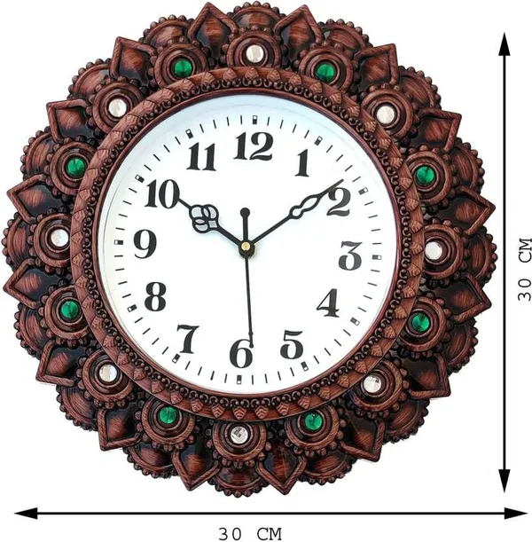 Decorative_Wall_Clock_With_Copper_Finish_And_Green_Stone_Accents_Ornate_Frame_30_Cm_Round_Analog_Display_Stylish_Home_Office_Wall_Decor