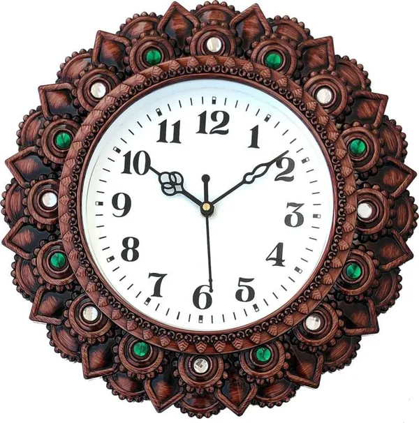 Decorative_Wall_Clock_With_Copper_Finish_And_Green_Stone_Accents_Ornate_Frame_30_Cm_Round_Analog_Display_Stylish_Home_Office_Wall_Decor
