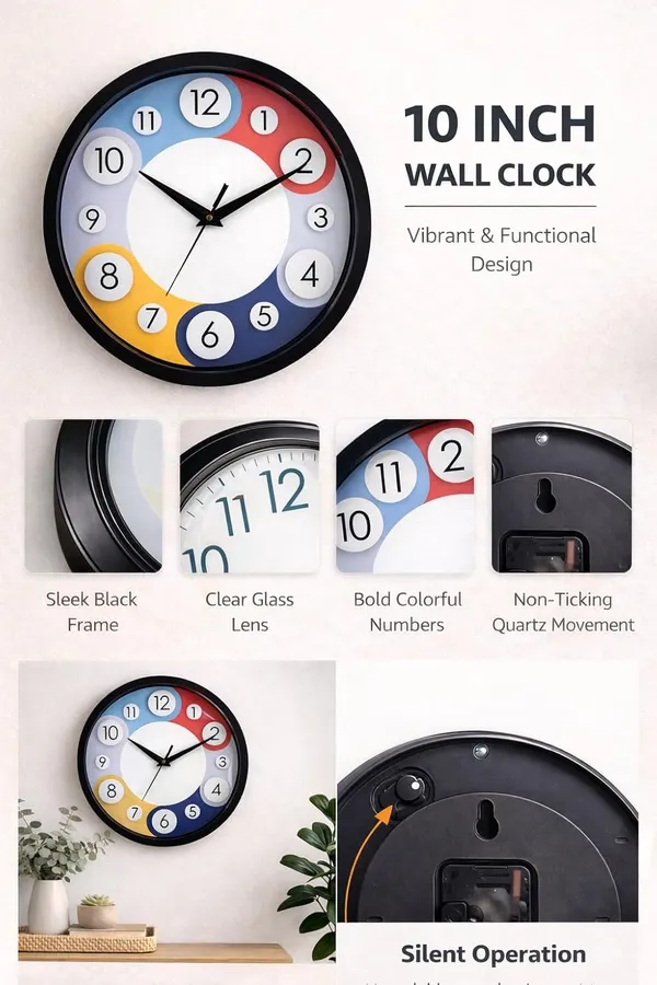 10_Inch_Wall_Clock_For_Home_Bedroom_Living_Room_Office_Not_A_Silent_Ticking_Round_Plastic_Analog_Clock_With_Glass_Cover_Black_Frame_Oc_081