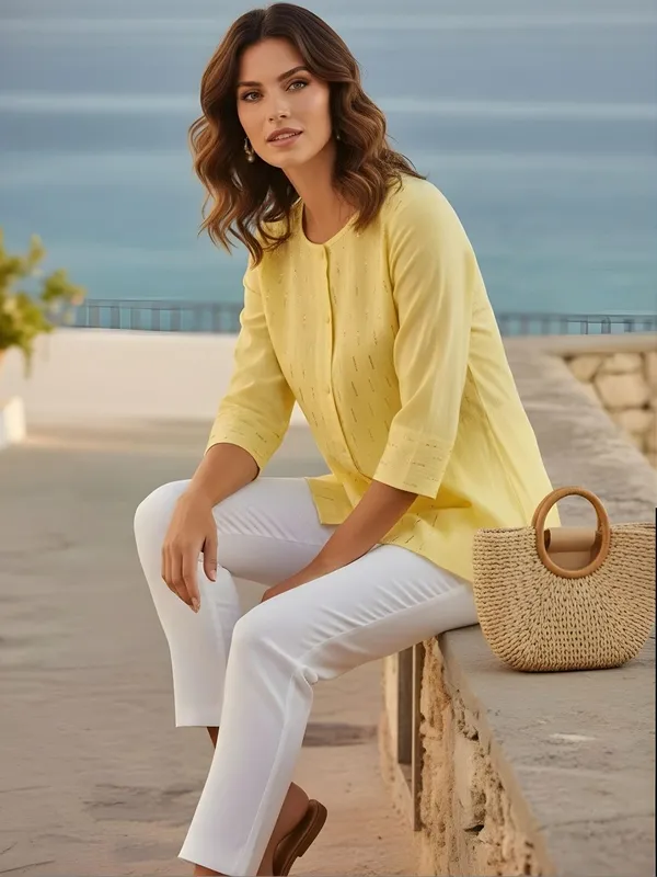 Yellow_Rayon_Solid_Sequinced_Kurti