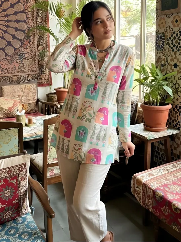 Cream_Vatican_Tribal_Printed_Kurti