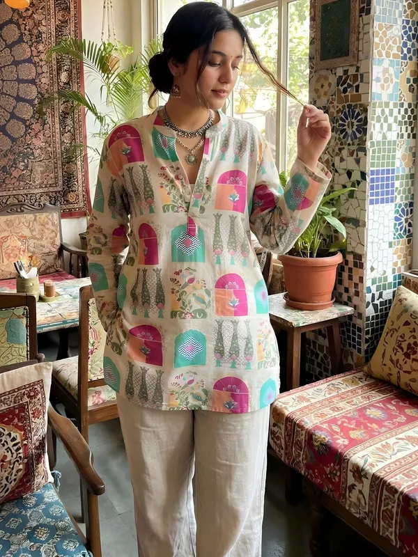 Cream_Vatican_Tribal_Printed_Kurti