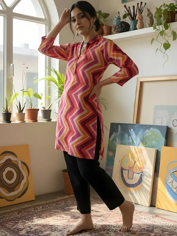 Red_Rayon_Chevron_Printed_Kurti