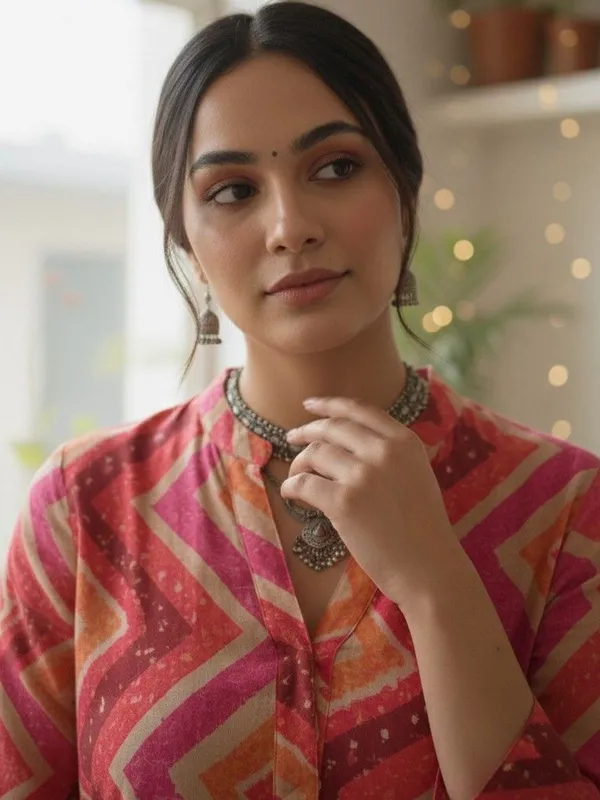 Red_Rayon_Chevron_Printed_Kurti