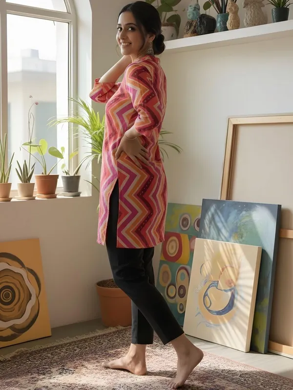 Red_Rayon_Chevron_Printed_Kurti