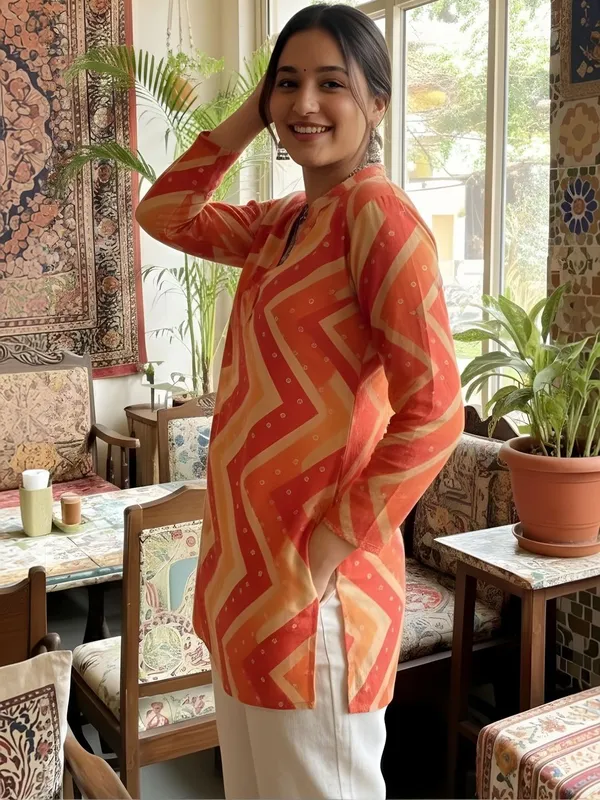 Yellow_And_Red_Rayon_Chevron_Printed_Kurti