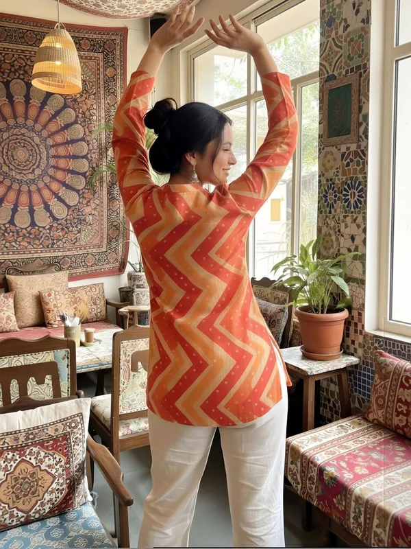 Yellow_And_Red_Rayon_Chevron_Printed_Kurti