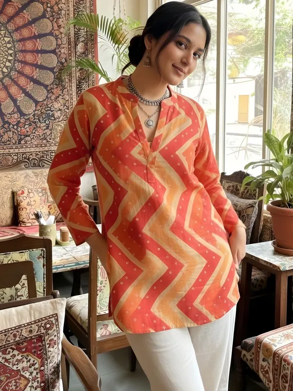 Yellow_And_Red_Rayon_Chevron_Printed_Kurti