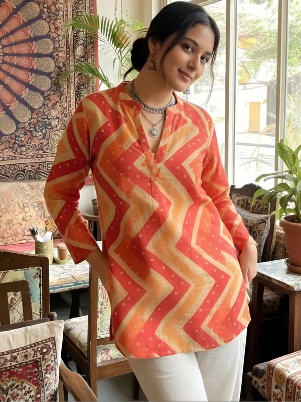 Yellow_And_Red_Rayon_Chevron_Printed_Kurti