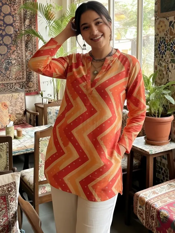 Yellow_And_Red_Rayon_Chevron_Printed_Kurti