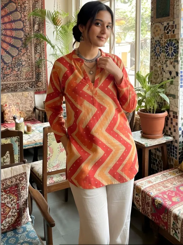 Yellow_And_Red_Rayon_Chevron_Printed_Kurti