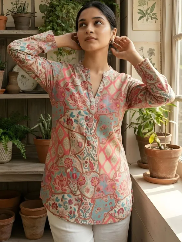 Pink_Cotton_Floral__And__Abstract_Printed_Kurti