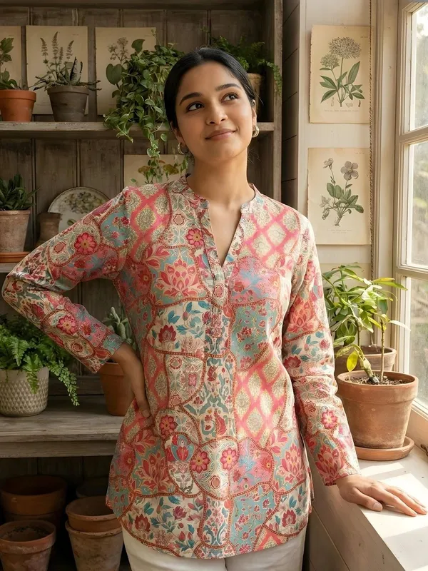Pink_Cotton_Floral__And__Abstract_Printed_Kurti