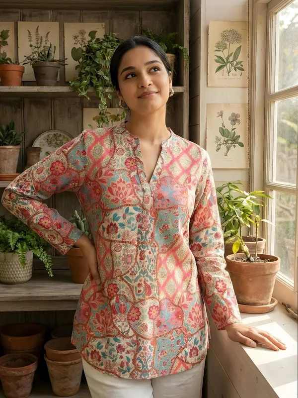 Pink_Cotton_Floral__And__Abstract_Printed_Kurti