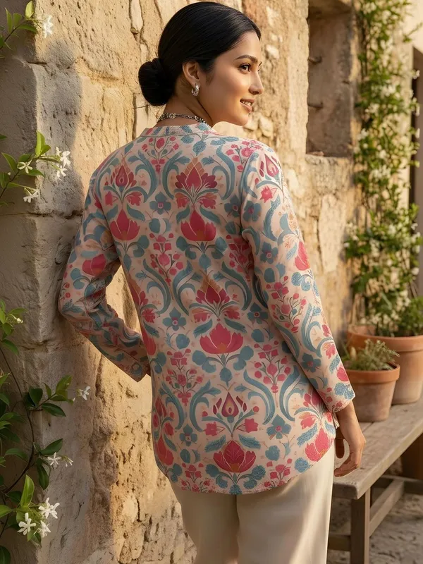 Pink_And_Blue_Cotton_Floral_Printed_Kurti