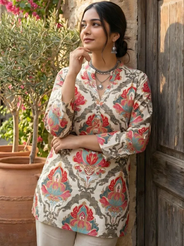Cream_Cotton_Abstract_Printed_Kurti
