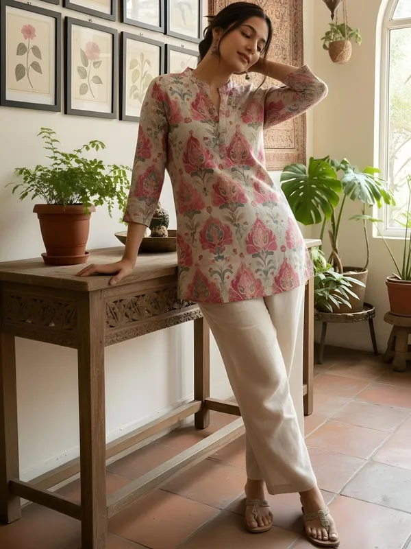 Cream_And_Pink_Cotton_Abstract_Printed_Kurti