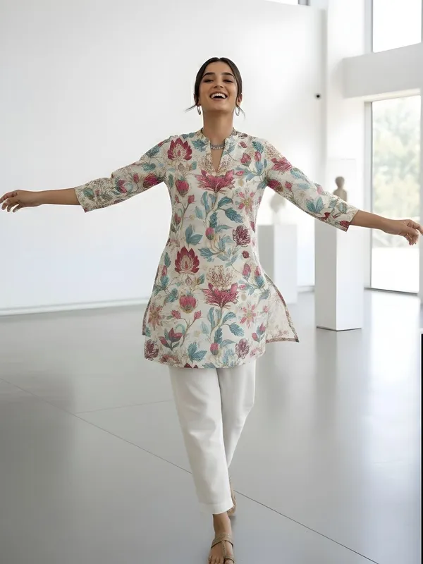 Cream_Cotton_Floral_Printed_Kurti