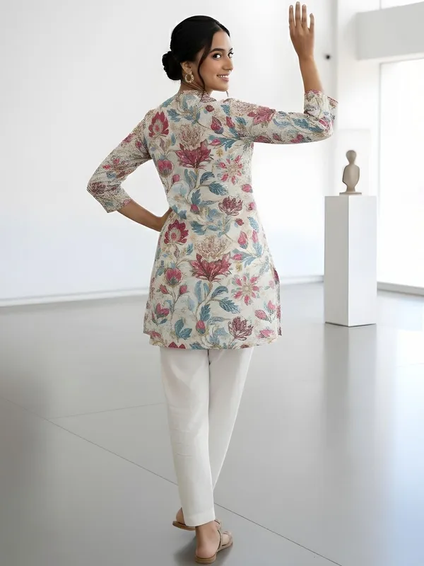 Cream_Cotton_Floral_Printed_Kurti