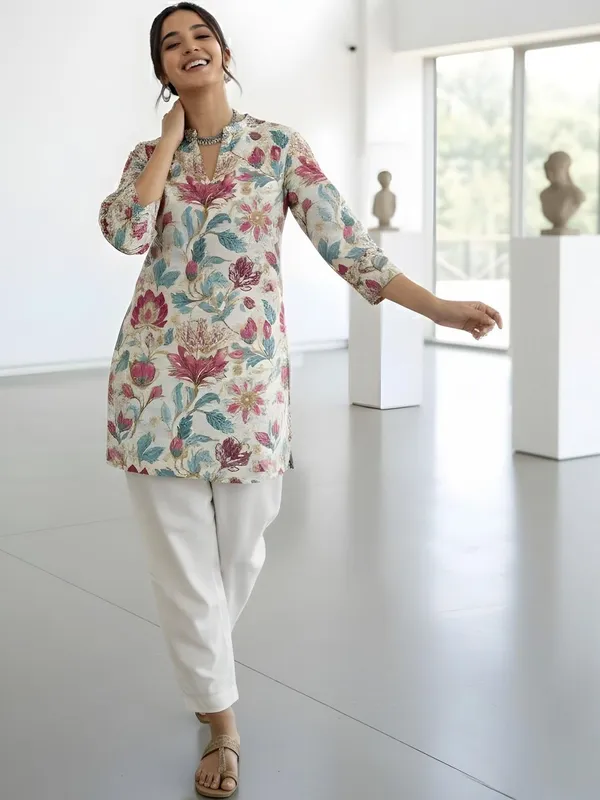 Cream_Cotton_Floral_Printed_Kurti