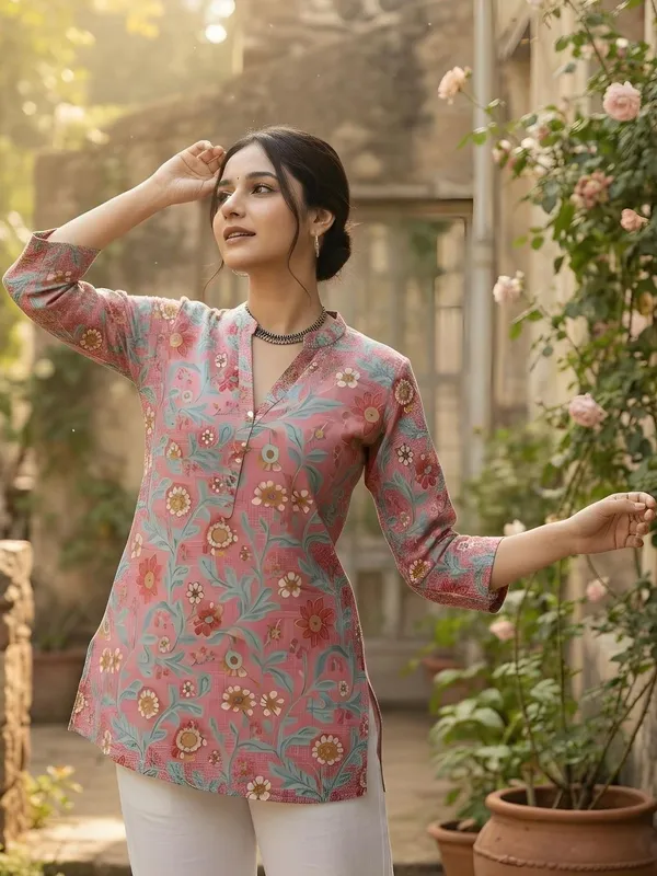 Pink_Cotton_Floral_Printed_Kurti