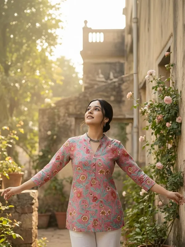 Pink_Cotton_Floral_Printed_Kurti