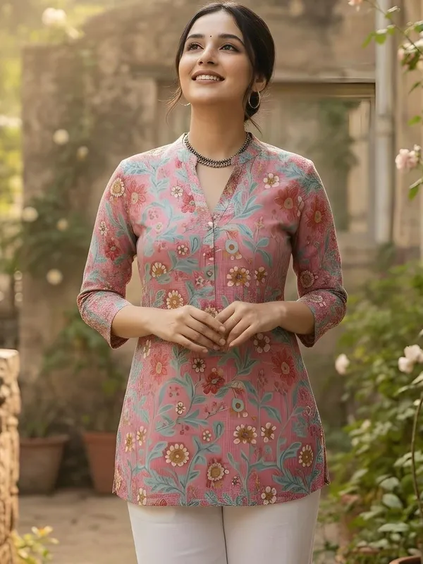 Pink_Cotton_Floral_Printed_Kurti