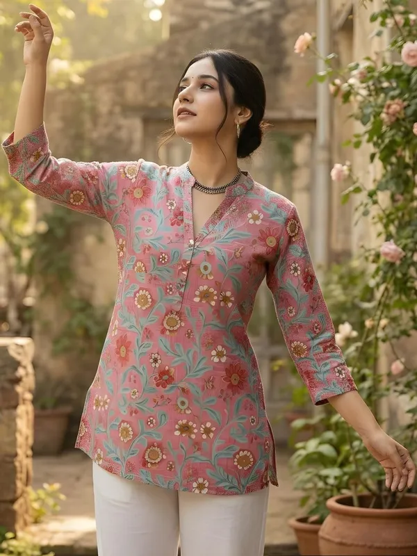 Pink_Cotton_Floral_Printed_Kurti