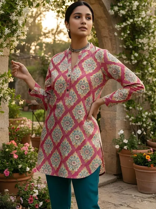 Pink_Cotton_Abstract_Printed_Kurti