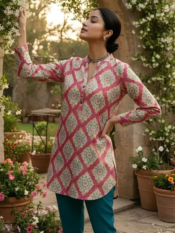Pink_Cotton_Abstract_Printed_Kurti