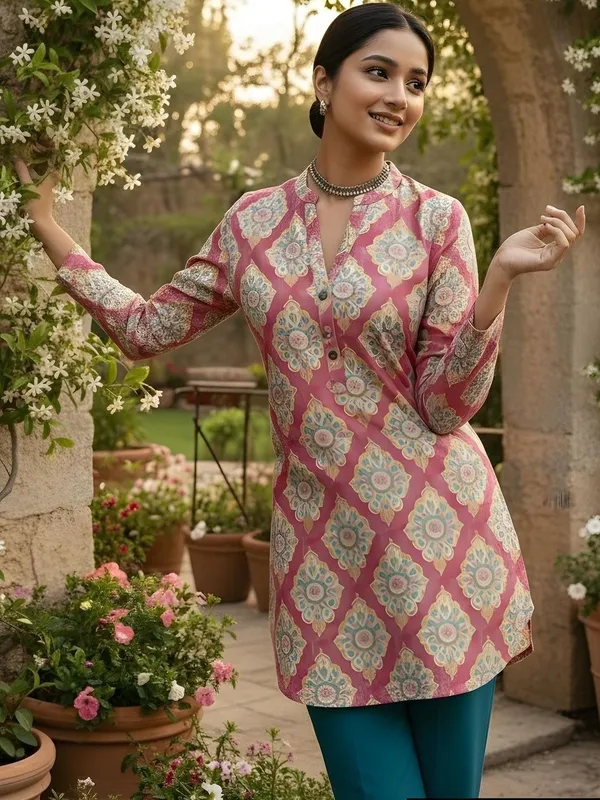 Pink_Cotton_Abstract_Printed_Kurti
