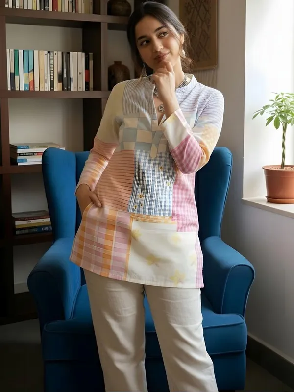 Cream_Cotton_Geometrical_Printed_Kurti