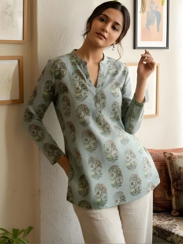 Grey_Cotton_Floral_Printed_Kurti