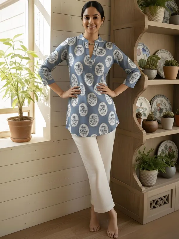 Blue_Cotton_Floral_Printed_Kurti